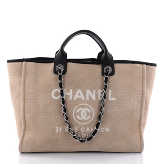  Chanel Deauville Chain Tote Canvas Large Brown 2624402
