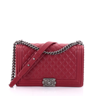 Chanel Boy Flap Bag Quilted Lambskin New Medium Red 2624405