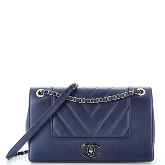 Chanel Mademoiselle Vintage Flap Bag Chevron Sheepskin Large