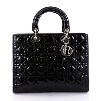 Lady Dior Handbag Cannage Quilt Patent Large