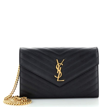 Saint Laurent Classic Monogram Wallet on Chain Matelasse Chevron Leather Medium