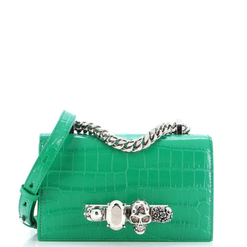 Alexander McQueen Jewelled Flap Satchel Crocodile Embossed Leather Mini