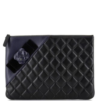 Chanel Camellia O Case Clutch Quilted Lambskin Medium
