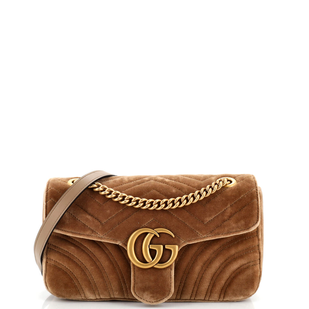 Gucci GG Marmont Flap Bag Matelasse Velvet Small Neutral 2627091