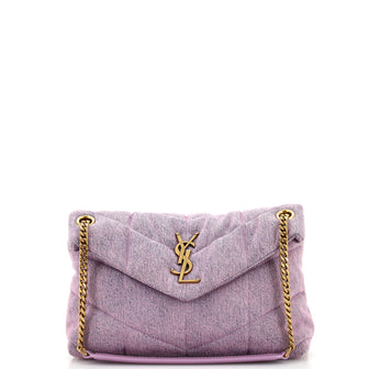 Saint Laurent Loulou Puffer Shoulder Bag Quilted Vintage Denim Small