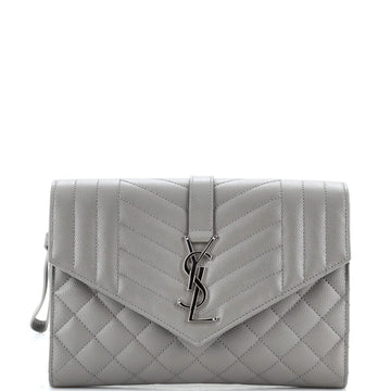 Saint Laurent Classic Monogram Envelope Wristlet Clutch Mixed Matelasse Leather