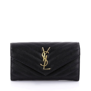 Saint Laurent Classic Monogram Wallet Matelasse Chevron Black 2629501