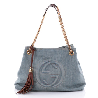 Gucci Soho Chain Strap Shoulder Bag Denim Medium Blue 2629701