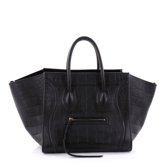 Celine Phantom Handbag Crocodile Embossed Leather Medium Black 2629801