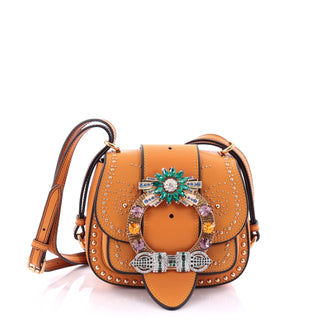 Miu Miu Dahlia Crossbody Bag Crystal Embellished Leather Small Orange 2630601