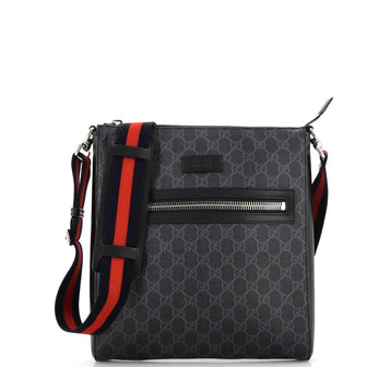 Gucci Web Strap Front Zip Messenger Bag GG Coated Canvas Medium