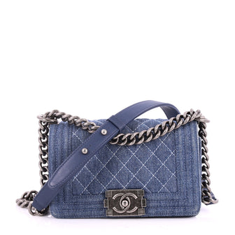 Chanel Boy Flap Bag Quilted Denim Small Blue 2631002