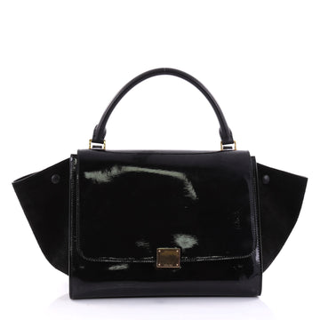 Celine Trapeze Handbag Patent Medium Black 2631601