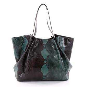 Pleated Tote Python with Crocodile Large