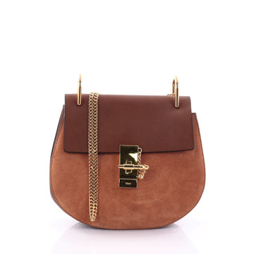 Chloe Drew Crossbody Bag Leather and Suede Medium Brown 2632801