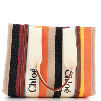 Chloe Woody Tote Striped Linen Medium