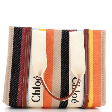 Chloe Woody Tote Striped Linen Medium