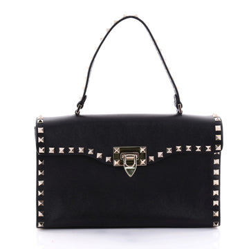 Valentino Rockstud Flip Lock Top Handle Bag Leather Small Black 2633202