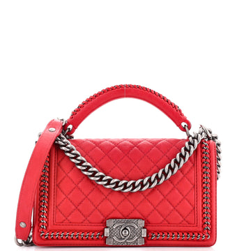 Chanel Chain Handle Boy Flap Bag Quilted Calfskin Old Medium