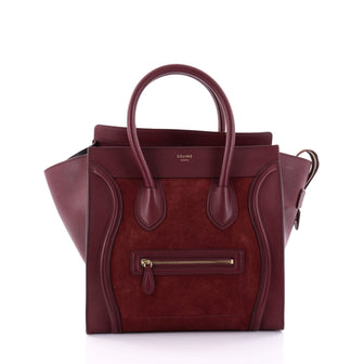 Celine Luggage Handbag Suede Mini Red 2634102