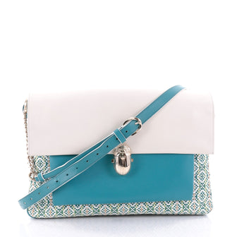 Christian Louboutin Khepira Shoulder Bag Woven Leather Medium Blue 2634803