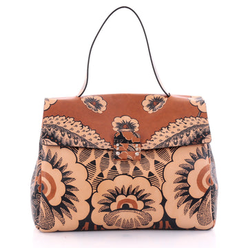 Valentino Floral Top Handle Bag Printed Leather Large Brown 2636001