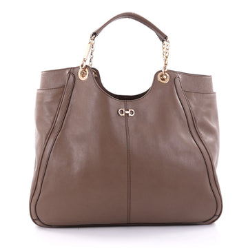 Salvatore Ferragamo Betulla Chain Tote Leather Large Brown 2636903