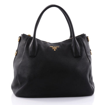 Prada Sacca 2 Manici Convertible Tote Vitello Daino Medium Black 2637001
