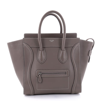 Celine Luggage Handbag Grainy Leather Micro Brown 2637701