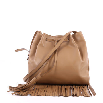 Prada Drawstring Fringe Tote Bag Soft Calfskin Medium Brown 2640201