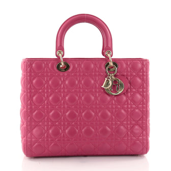 Christian Dior Lady Dior Handbag Cannage Quilt Lambskin Large Pink 2640302