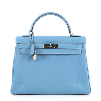 Hermes Kelly Handbag Blue Togo with Palladium Hardware Blue 2640401