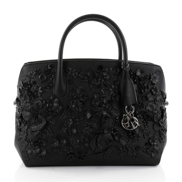 Christian Dior Bar Bag Leather with Floral Applique Medium Black 2640501