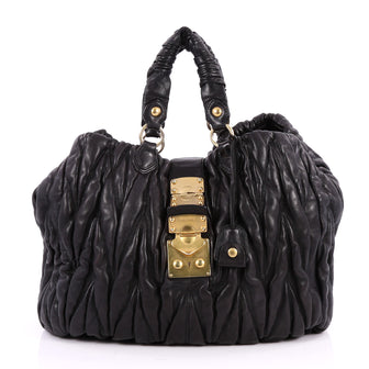 Miu Miu Coffer Convertible Satchel Matelasse Leather Large Black 2640701