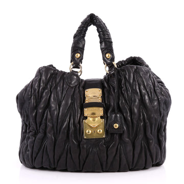 Miu Miu Coffer Convertible Satchel Matelasse Leather Large Black 2640701