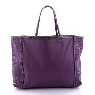 Bottega Veneta Shopping Tote Leather with Intrecciato Detail Large Purple 2643701