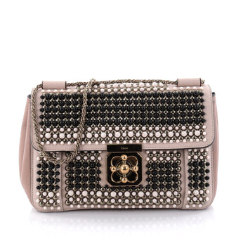 Chloe Elsie Chain Shoulder Bag Beaded Leather Medium Neutral 2643903