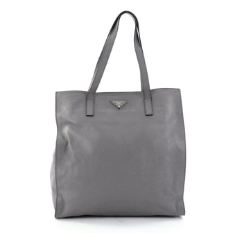Prada Convertible Soft Shopping Tote Saffiano Leather Medium Gray 2644203