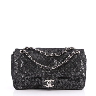 Chanel Hidden Sequins Flap Bag Sequins Medium Black 2644302