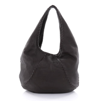 Bottega Veneta Baseball Hobo Leather with Intrecciato Detail Medium Brown 2645602
