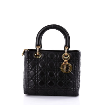 Christian Dior Lady Dior Handbag Cannage Quilt Lambskin Medium Black 2646002