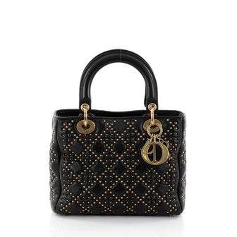 Christian Dior Lady Dior Handbag Cannage Studded Leather Medium Black 2646302