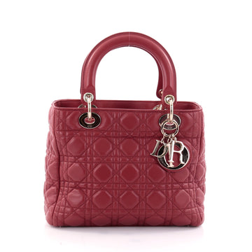 Christian Dior Lady Dior Handbag Cannage Quilt Lambskin Medium Red 2646304