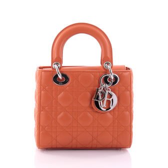 Christian Dior Lady Dior Handbag Cannage Quilt Lambskin Mini Orange 2646305