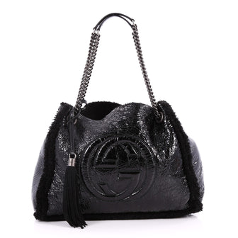 Gucci Soho Chain Strap Shoulder Bag Patent and Shearling Medium Black 2646403