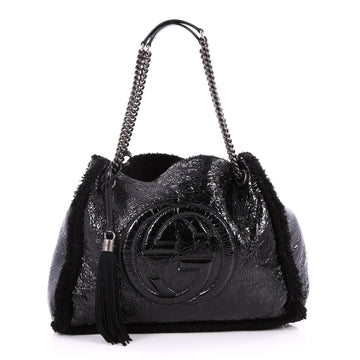 Gucci Soho Chain Strap Shoulder Bag Patent and Shearling Medium Black 2646403
