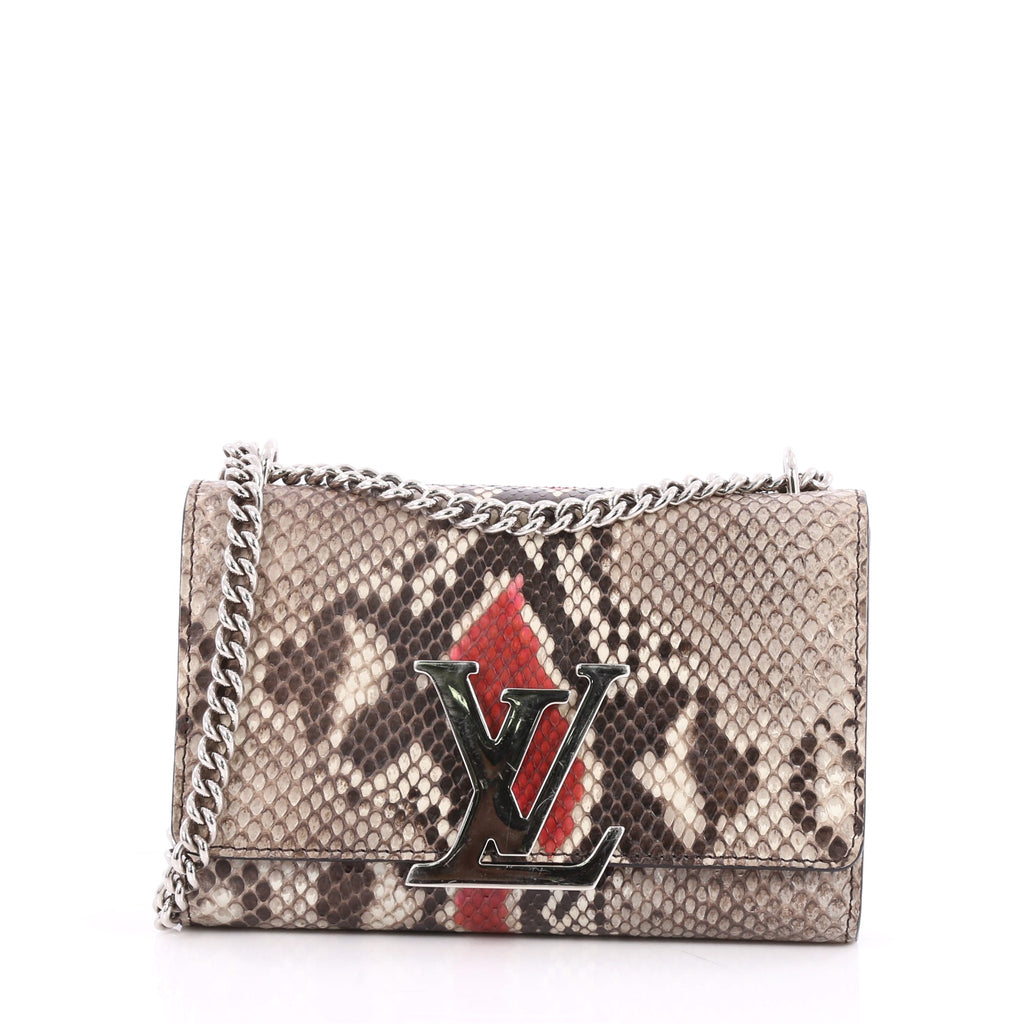 Buy Brand New & Pre-Owned Louis Vuitton Chain Louise Clutch Bag, Black with  Python Detailing Online