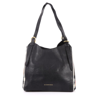Burberry Canterbury Tote Leather and House Check Canvas Small Black 2647101