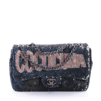 Chanel Coco Cuba Flap Bag Sequins Medium Blue 2648701