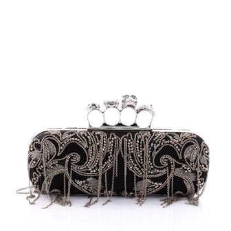 Alexander McQueen Knuckle Box Clutch Embellished Satin Long Black 2648710